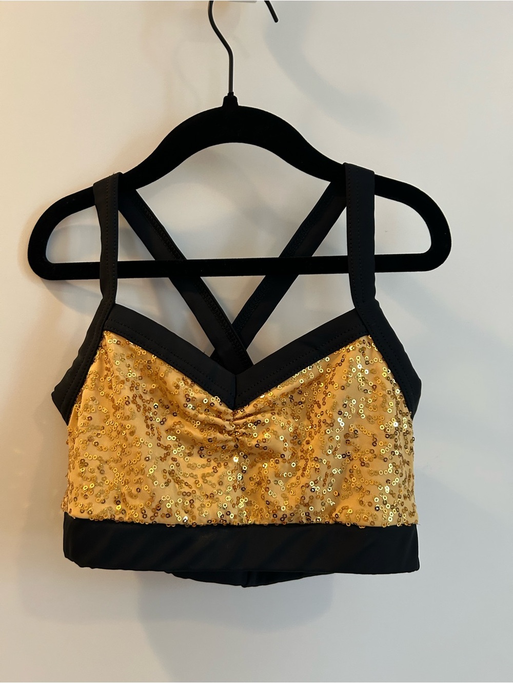 Balera Gold Sequin Bralette with Black Trim - SQ3254 - Size Child’s Medium
